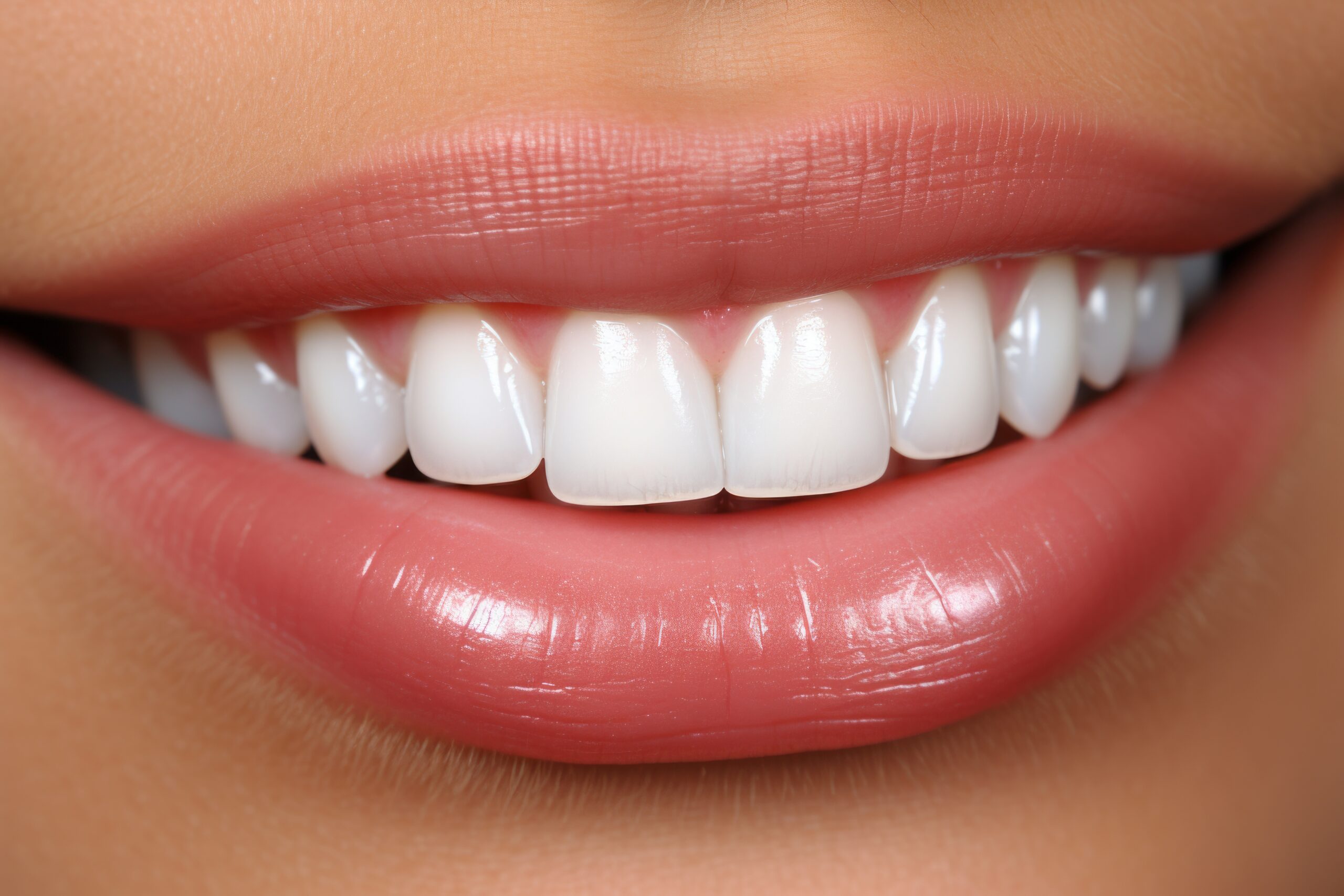 Exuding Radiance: Captivating Close-up of a Woman's Perfectly White Teeth and Joyful Smile.